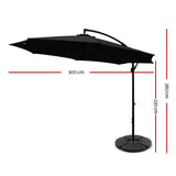 Instahut 3m Outdoor Umbrella w/Base Cantilever Beach Garden Patio Black - Front View