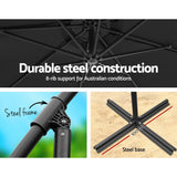Instahut 3m Outdoor Umbrella w/Base Cantilever Beach Garden Patio Black - Top-Down View