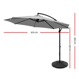 Instahut 3m Outdoor Umbrella w/Base Cantilever Beach Garden Patio Grey - Front View