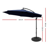 Instahut 3m Outdoor Umbrella w/Base Cantilever Beach Garden Patio Navy - Front View