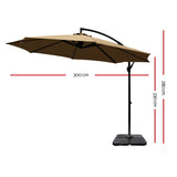 Instahut 3m Umbrella w/Base Outdoor Cantilever Beach Garden Patio Parasol Beige - Front View