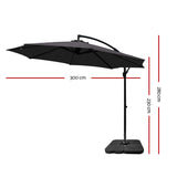 Instahut 3m Umbrella w/Base Outdoor Cantilever Beach Garden Patio Parasol Charcoal - Front View