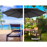 Instahut 3m Umbrella w/Base Outdoor Cantilever Beach Garden Patio Parasol Charcoal - Top-Down View