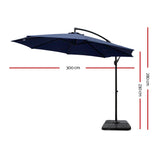 Instahut 3m Umbrella w/Base Outdoor Cantilever Beach Garden Patio Parasol Navy - Front View