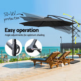 Instahut 3m Umbrella w/Base Outdoor Cantilever Beach Garden Patio Parasol Black - Top-Down View