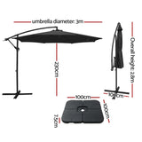 Instahut 3m Umbrella w/Base Outdoor Cantilever Beach Garden Patio Parasol Charcoal - Front View