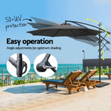 Instahut 3m Umbrella w/Base Outdoor Cantilever Beach Garden Patio Parasol Charcoal - Side View