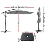 Instahut Umbrella Outdoor Umbrellas Cantilever Sun Stand UV Garden Base Grey 3M - Side View