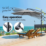 Instahut Umbrella Outdoor Umbrellas Cantilever Sun Stand UV Garden Base Grey 3M - Top-Down View