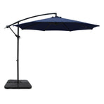 Instahut navy 3m cantilever outdoor umbrella with water-fillable base, octagonal UPF 50+ canopy