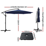 Instahut navy 3m cantilever outdoor umbrella with water-fillable base, 4-plate water-fillable base