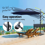 Instahut navy 3m cantilever outdoor umbrella with water-fillable base, crank open and close mechanism