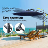 Instahut 3m Umbrella w/Base Outdoor Cantilever Beach Garden Patio Parasol Navy - Top-Down View