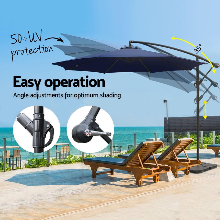 Instahut navy 3m cantilever outdoor umbrella with water-fillable base, crank open and close mechanism