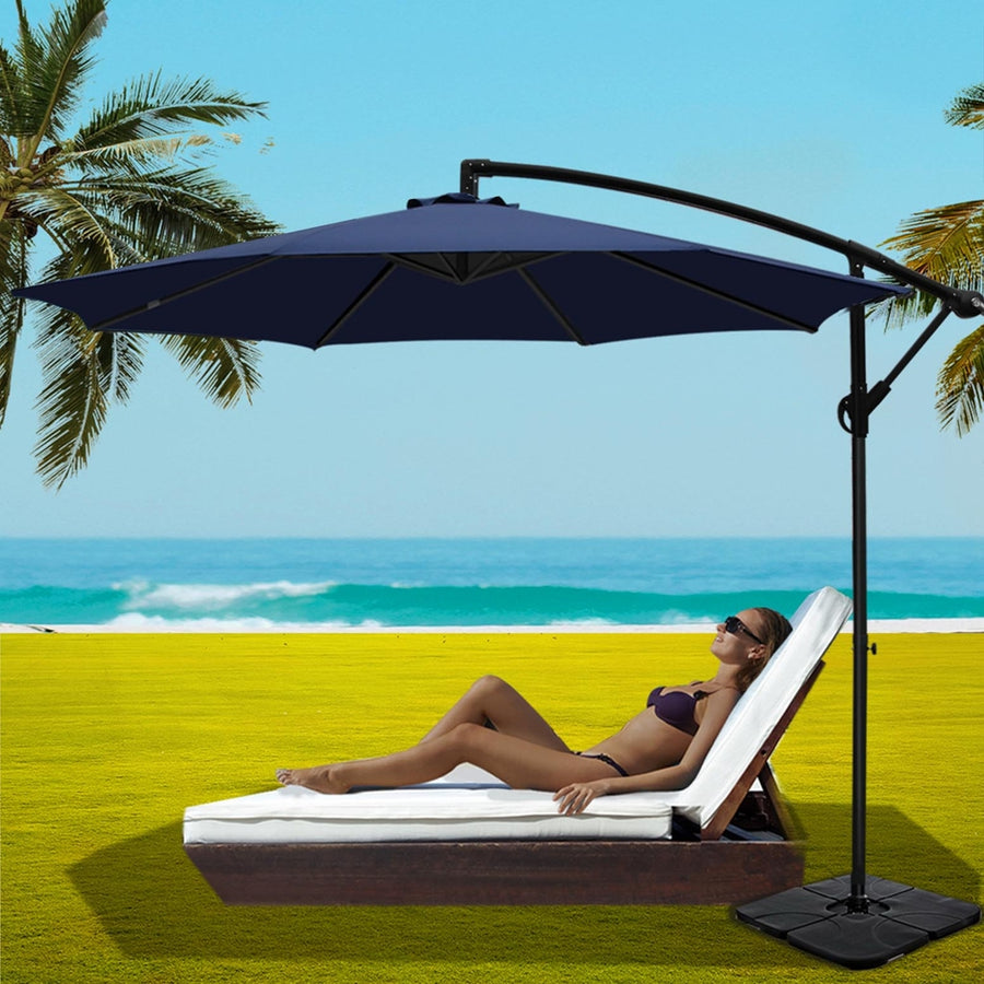 Instahut navy 3m cantilever outdoor umbrella with water-fillable base, image 7