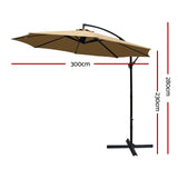 Instahut 3m Outdoor Umbrella Cantilever Beach Garden Patio Beige - Front View