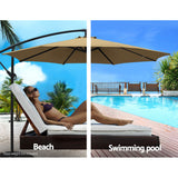 Instahut 3m Outdoor Umbrella Cantilever Beach Garden Patio Beige - Top-Down View