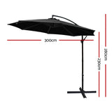 Instahut 3m Outdoor Umbrella Cantilever Beach Garden Patio Black - Front View