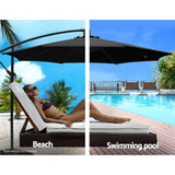 Instahut 3m Outdoor Umbrella Cantilever Beach Garden Patio Black - Top-Down View