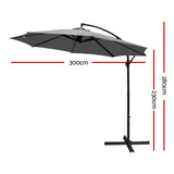 Instahut 3m Outdoor Umbrella Cantilever Beach Garden Patio Charcoal - Front View