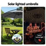 Instahut Outdoor Umbrella 3M Cantilever Beach LED Garden Shade Patio Charcoal - Top-Down View