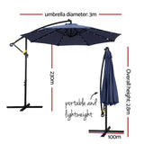 Instahut Outdoor Umbrella 3M Cantilever Beach LED Umbrellas Garden Shade Patio - Front View