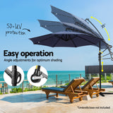 Instahut Outdoor Umbrella 3M Cantilever Beach LED Umbrellas Garden Shade Patio - 45-Degree Angle