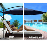 Instahut 3m Outdoor Umbrella Cantilever Beach Garden Patio Navy - Top-Down View