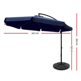 Instahut 3m Outdoor Umbrella w/Base Cantilever Garden Patio Beach Navy - Front View