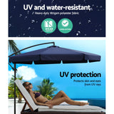 Instahut 3m Outdoor Umbrella w/Base Cantilever Garden Patio Beach Navy - Top-Down View