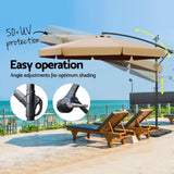 Instahut 3m Outdoor Umbrella w/Base Cantilever Garden Beach Patio Beige - Top-Down View