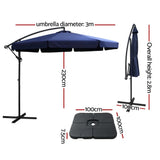 Instahut 3m Outdoor Umbrella w/Base Cantilever Garden Beach Patio Navy - Side View