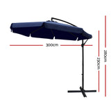 Instahut 3m Outdoor Umbrella Cantilever Garden Beach Patio Navy - Front View