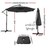 Instahut Outdoor Umbrella 3M Cantilever Beach LED Base Garden Sun Patio Charcoal - Front View
