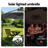 Instahut Outdoor Umbrella 3M Cantilever Beach LED Base Garden Sun Patio Charcoal - Top-Down View
