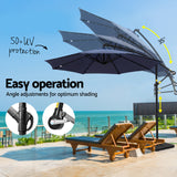 Instahut Outdoor Umbrella 3M Cantilever Beach LED w/Base Garden Shade Patio Navy - 45-Degree Angle