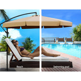 Instahut 3m Outdoor Umbrella w/Base Cantilever Garden Beach Patio Beige - Side View