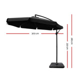 Instahut 3m Outdoor Umbrella w/Base Cantilever Garden Beach Patio Black - Front View