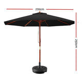 Instahut 2.7m Outdoor Umbrella w/Base Pole Umbrellas Garden Sun Stand Deck Black - Front View