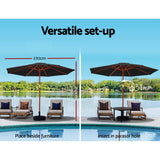 Instahut 2.7m Outdoor Umbrella w/Base Pole Umbrellas Garden Sun Stand Deck Black - Rear View