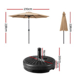 Instahut 2.7m Outdoor Umbrella w/Base Pole Stand Garden Sun Beige - Front View