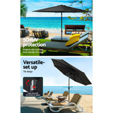 Instahut Outdoor Umbrella 2.7m Base Beach Pole Garden Tilt Sun Patio UV Black - 45-Degree Angle