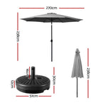 Instahut 2.7m charcoal outdoor umbrella with octagonal canopy and base, octagonal UPF 50+ canopy