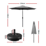 Instahut 2.7m Outdoor Umbrella w/Base Pole Stand Garden Sun Charcoal - Front View