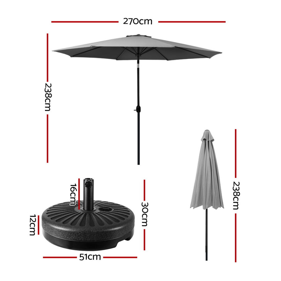 Instahut 2.7m charcoal outdoor umbrella with octagonal canopy and base, octagonal UPF 50+ canopy