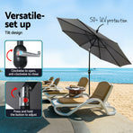 Instahut 2.7m charcoal outdoor umbrella with octagonal canopy and base, black plate base with handles