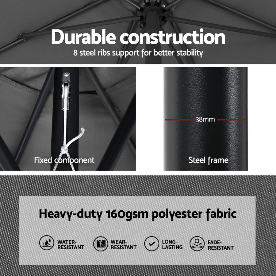 Instahut 2.7m charcoal outdoor umbrella with octagonal canopy and base, adjustable tilt