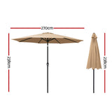 Instahut 2.7m Outdoor Umbrella Pole Stand Garden Sun Beige - Front View