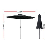 Instahut 2.7m Outdoor Umbrella w/Base Pole Stand Garden Beach Black - Front View