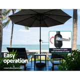 Instahut 2.7m Outdoor Umbrella w/Base Pole Stand Garden Beach Black - Top-Down View